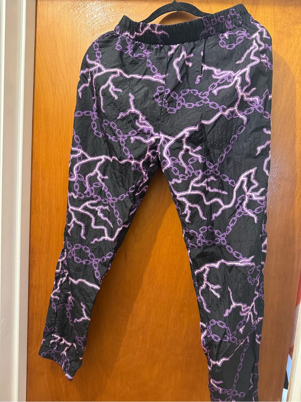 Adika Black Joggers with Purple Lightning & Chain Print